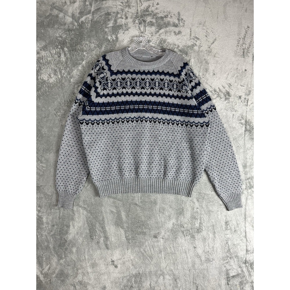 Vintage 80s 90s Crew Neck Grandpa Sweater Mens XL Gray Grunge Retro Academia - Picture 11 of 12